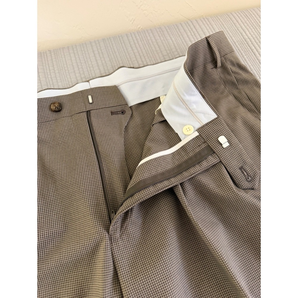 Ralph Lauren Mens Size 38/30 Brown Houndstooth Pleated Cuffed Dress Pants Slacks - Picture 5 of 16